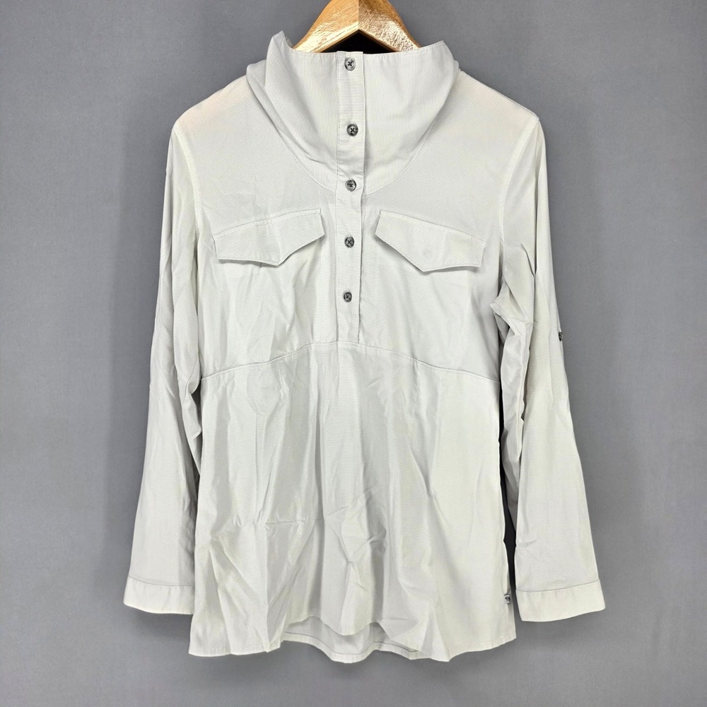 Mountain Hardwear Shirt Womens Medium Gray Striped Long Sleeve Hiking 8795